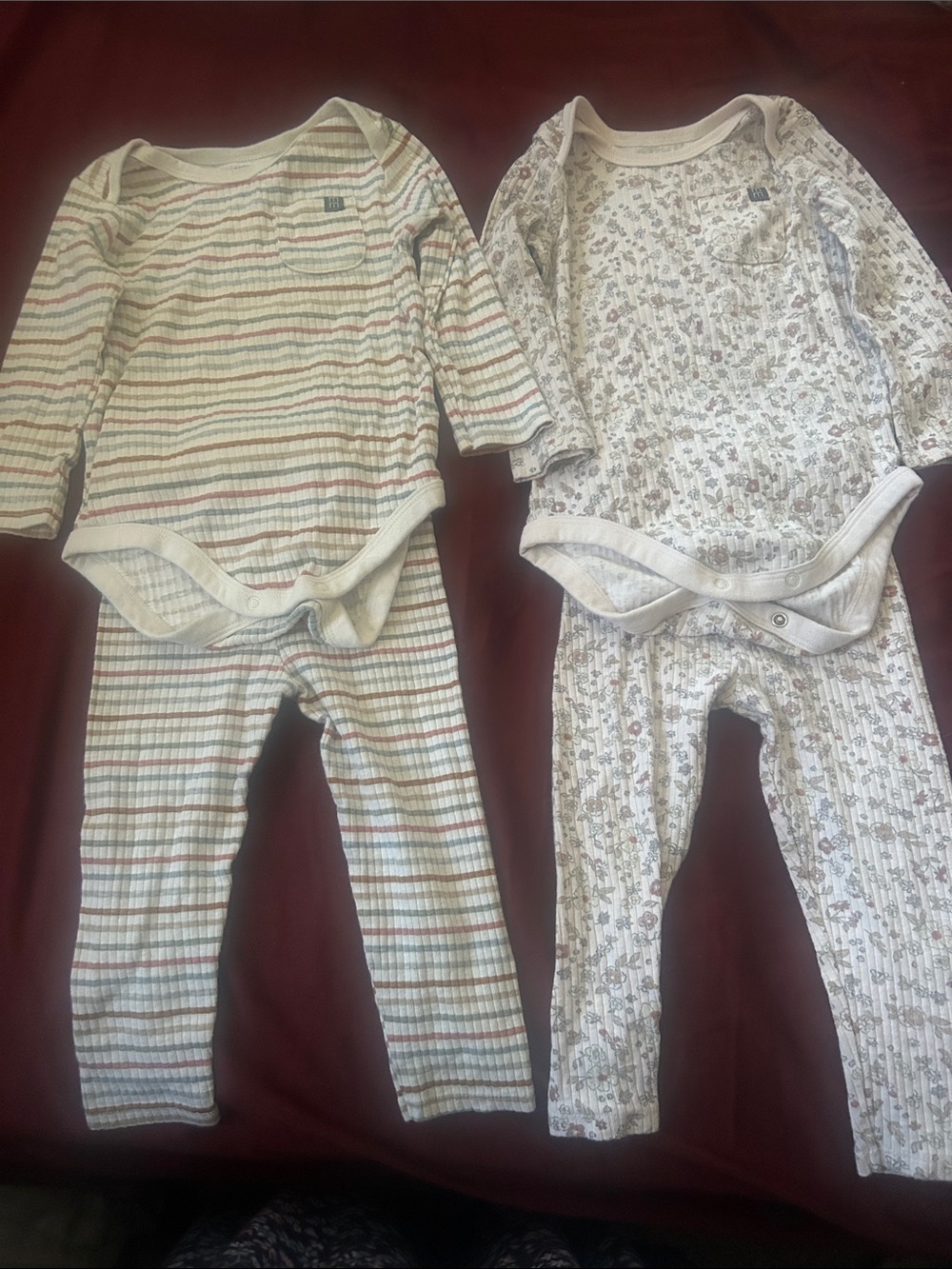 Cozy Cream Kids Pajama Set with Stripes & Floral